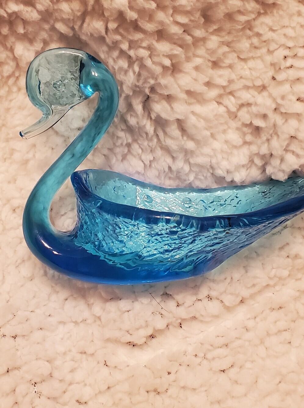 Vintage Cobalt Blue Art Glass Hand Blown Swan Candy Dish/Trinket Dish